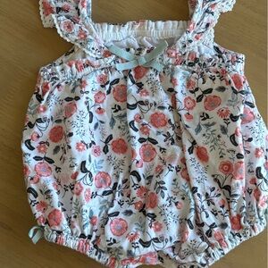 Floral Baby Bubble Romper in White and Coral Floral Pattern